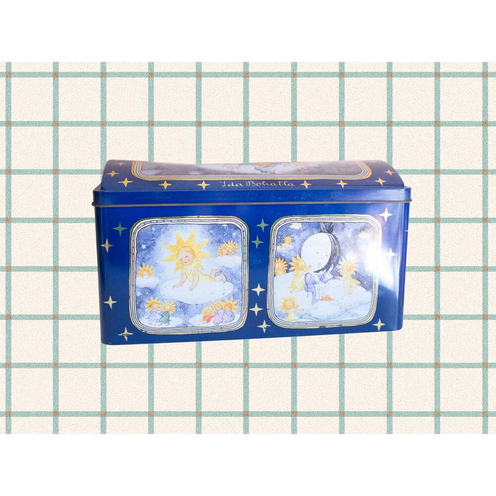 Vintage Celestial Tin Box Schmidt Made in Germany – Blue & Yellow Storage Tin